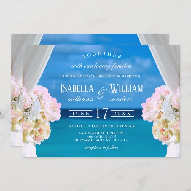 Inbjudan till elegant Blommigt Ocean Beach Wedding (Fram/baksida)