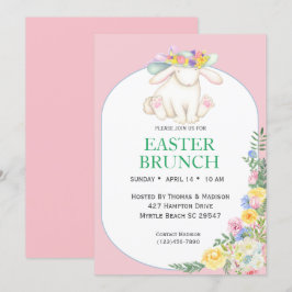 Inbjudan till elegant Blommigt Rosa Påsk Brunch  