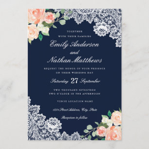 Inbjudan till elegant Blommigt Snöre Peach Wedding