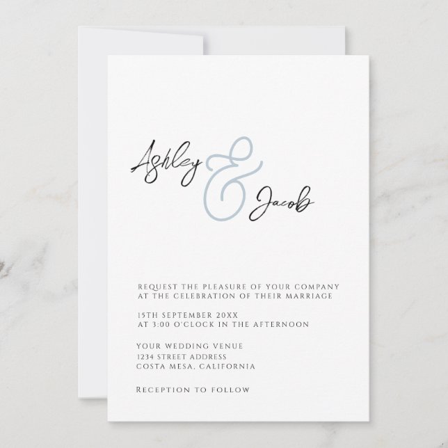 Inbjudan till elegant Blue Ampersand Wedding (Framsida)