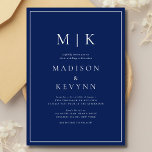 Inbjudan till elegant Blue and White Classic Weddi<br><div class="desc">Blåvit och vit bröllopsinbjudan Den här eleganten,  moderna blöjor för bröllop eller möhippa har en enkel svartvit textdesign som utesluter minimalistiskt stil. Lägg till initialer eller monogram för att göra dem helt egna.</div>