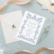 Inbjudan till elegant Blue and White Wedding
