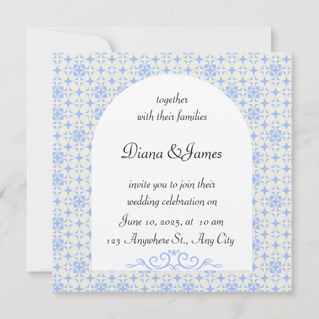 Inbjudan till elegant Blue and White Wedding (Framsida)