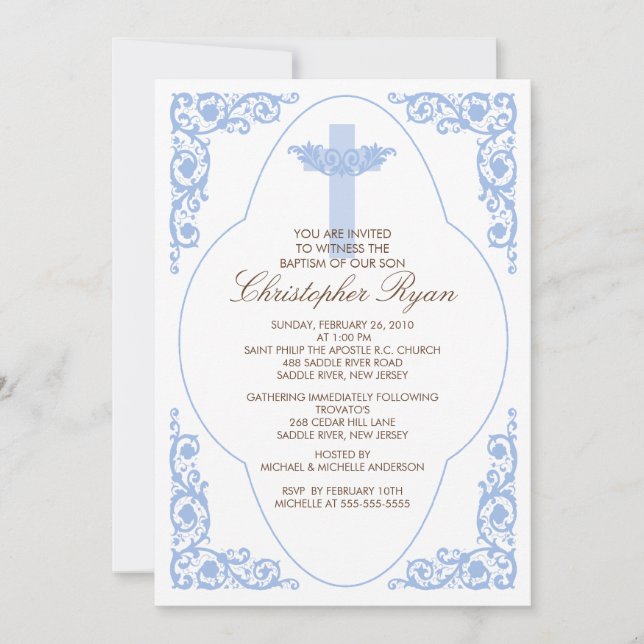 Inbjudan till Elegant Blue Baptism (Framsida)