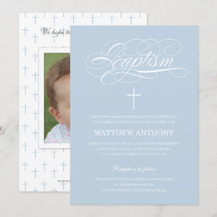 Inbjudan till elegant Blue Baptism Christening