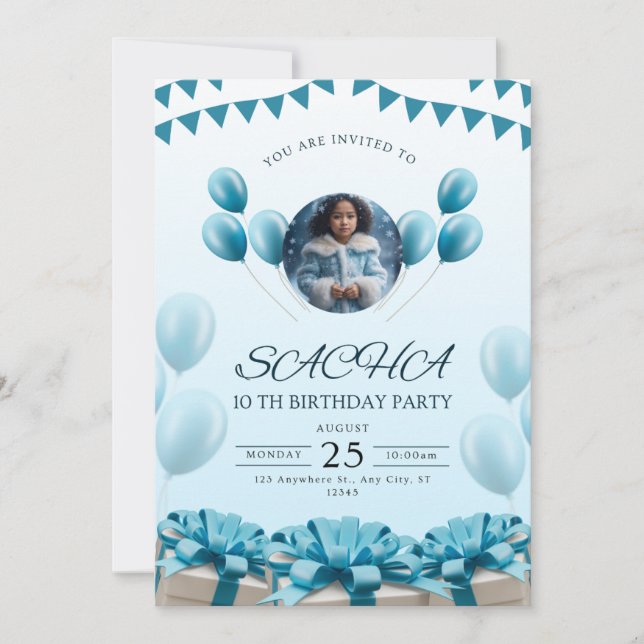 Inbjudan till elegant Blue Birthday | Modern desig (Framsida)