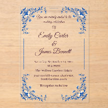 Inbjudan till elegant Blue Blommigt Acrylic Weddin