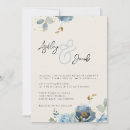 Inbjudan till elegant Blue Blommigt Ampersand Wedd