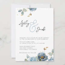 Inbjudan till elegant Blue Blommigt Ampersand Wedd