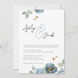 Inbjudan till elegant Blue Blommigt Ampersand Wedd