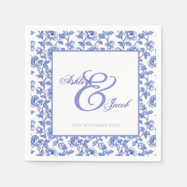 Inbjudan till elegant Blue Blommigt Ampersand Wedd Pappersservett
