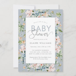 Inbjudan till elegant Blue Blommigt Baby Shower