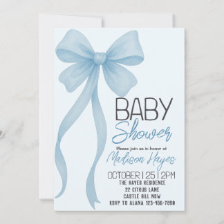 Inbjudan till elegant Blue Bow Baby Shower
