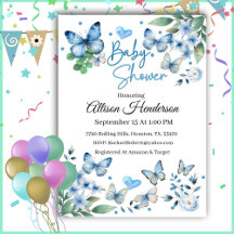 Inbjudan till elegant Blue Butterfly Boy Baby Show