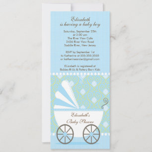 Inbjudan till elegant Blue Carriage Boy Baby Showe