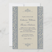 Inbjudan till elegant Blue Damask Pattern-bröllop