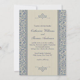 Inbjudan till elegant Blue Damask Pattern-bröllop