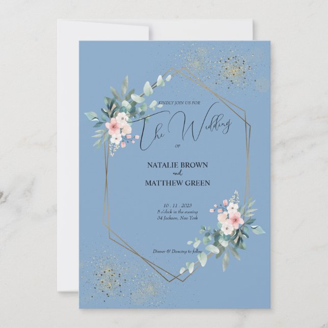 Inbjudan till elegant Blue Eucalyptus Wedding (Framsida)