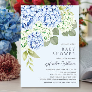 Inbjudan till elegant Blue Hydrangea Baby Shower