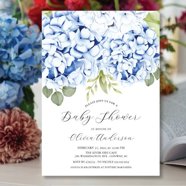 Inbjudan till elegant Blue Hydrangea Baby Shower (Skapare uppladdad)