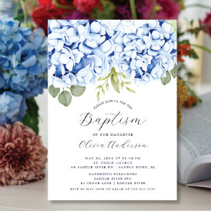Inbjudan till elegant Blue Hydrangea Baptism