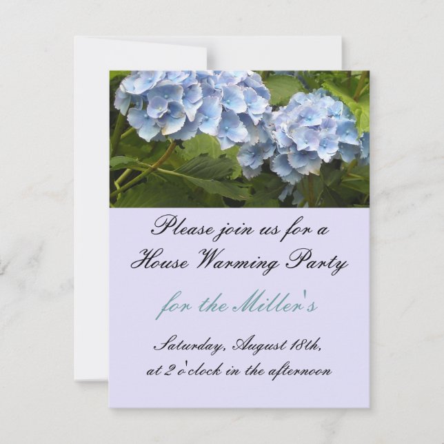 Inbjudan till elegant Blue Hydrangea House Warming (Framsida)