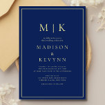 Inbjudan till elegant Blue och Gult Classic Weddin<br><div class="desc">Blåvit och gult Bröllopinbjudan Den här eleganten,  moderna blöjor för bröllop eller möhippa har en enkel svartvit textdesign som utesluter minimalistiskt stil. Lägg till initialer eller monogram för att göra dem helt egna.</div>