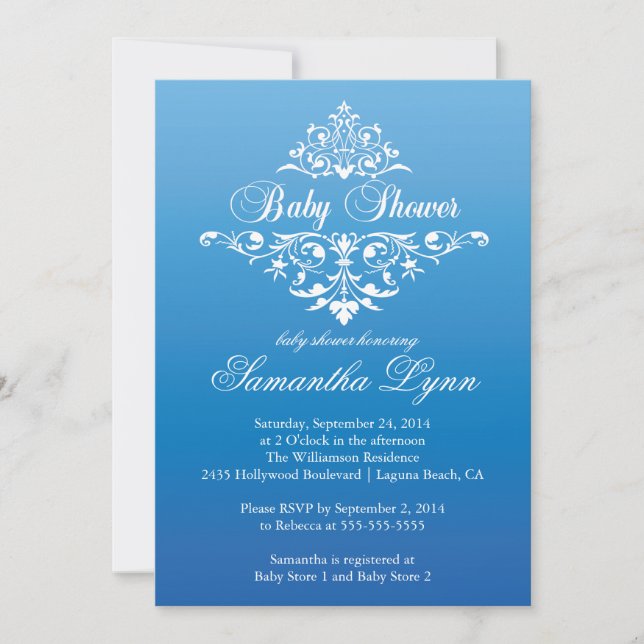 Inbjudan till elegant Blue Ombre Baby Shower (Framsida)