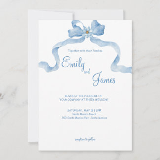 Inbjudan till elegant Blue Ribbon Wedding