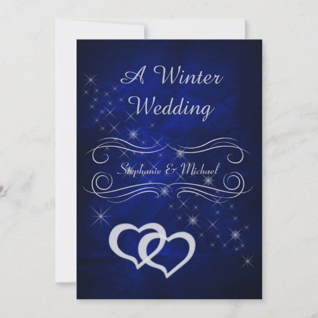 Inbjudan till elegant Blue Silver Winter Wedding (Framsida)