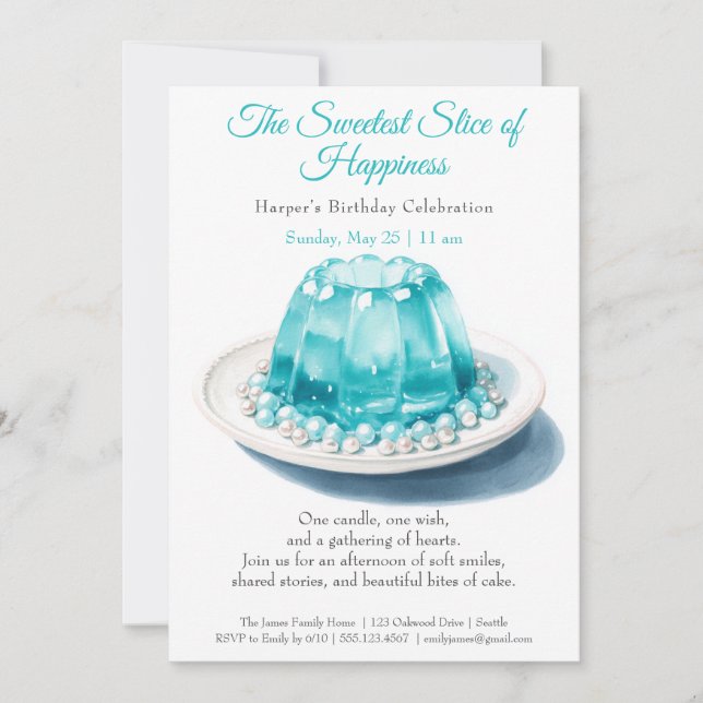 Inbjudan till elegant Blue Watercolor Cake Birthda (Framsida)