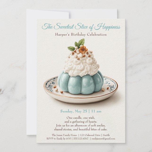 Inbjudan till elegant Blue Watercolor Cake Birthda (Framsida)