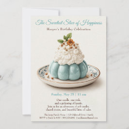 Inbjudan till elegant Blue Watercolor Cake Birthda