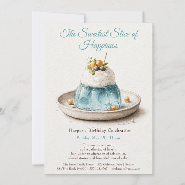 Inbjudan till elegant Blue Watercolor Cake Birthda (Framsida)