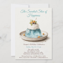 Inbjudan till elegant Blue Watercolor Cake Birthda