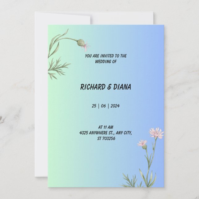 Inbjudan till elegant Blue Wedding (Framsida)