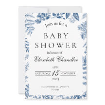 Inbjudan till elegant Blue & White Baby Shower