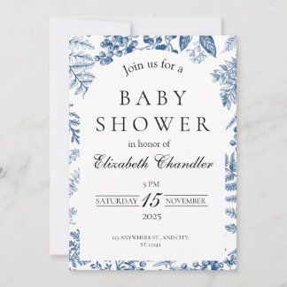 Inbjudan till elegant Blue & White Baby Shower