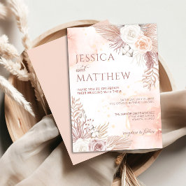 Inbjudan till elegant Boho Stil Rosa ros Blommigt