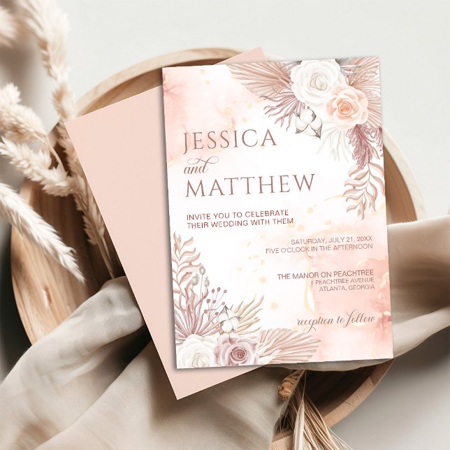 Inbjudan till elegant Boho Stil Rosa ros Blommigt (Skapare uppladdad)