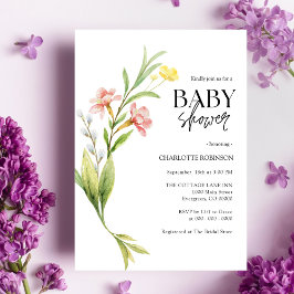 Inbjudan till elegant Boho Wildblomma Baby Shower