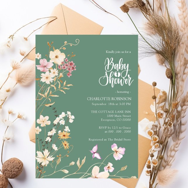 Inbjudan till elegant Boho Wildblomma Baby Shower (Skapare uppladdad)