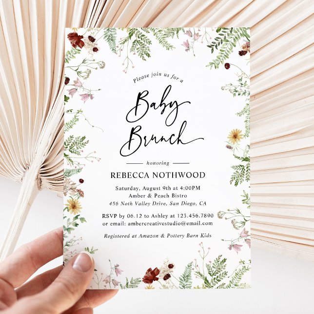 Inbjudan till elegant Boho Wildblommor Baby Brunch (Skapare uppladdad)