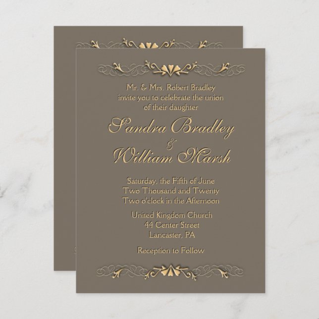 Inbjudan till elegant bröllop (Fram/baksida)