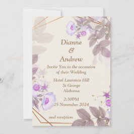 Inbjudan till elegant bröllop, beige, lila