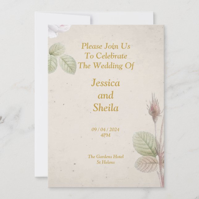 Inbjudan till elegant bröllop, enkla blommor (Framsida)