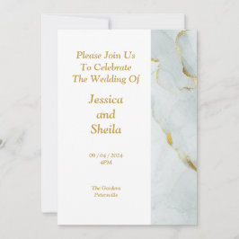 Inbjudan till elegant bröllop, grönt, guld, marmor