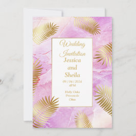 Inbjudan till elegant bröllop, guld, rosa marmorer