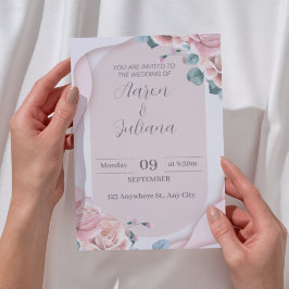 Inbjudan till elegant bröllop i rosa färg med ros