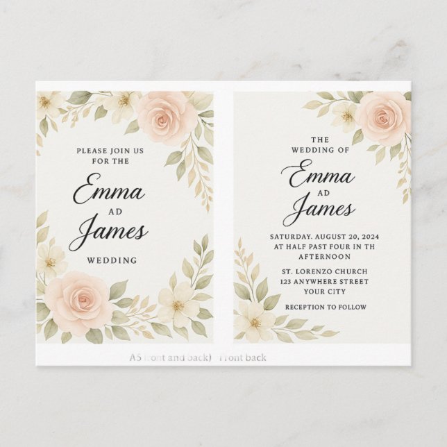 Inbjudan till elegant bröllop - Klassisk och tidsl (Framsida)